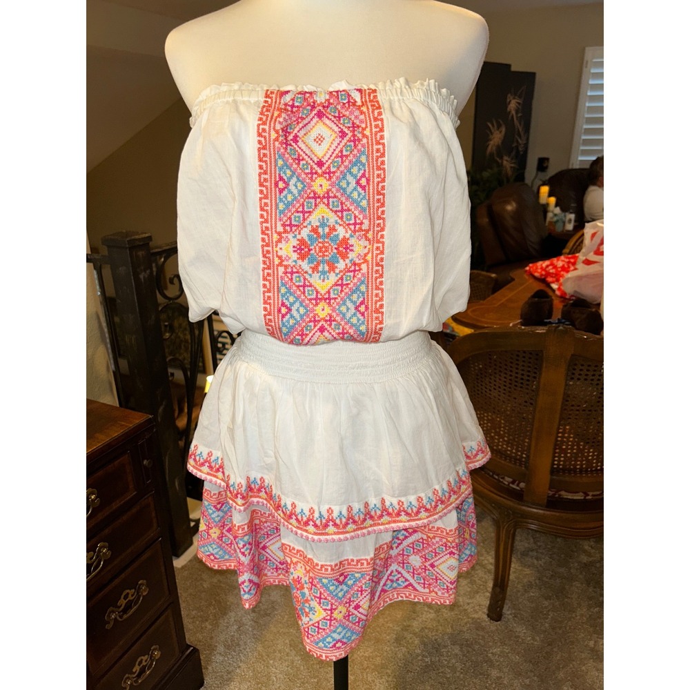 Ramy Brook Jaycee Embroidered Strapless Mini Dress White Cotton Large NWT - Picture 7 of 8